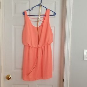 Coral with gold belt dress